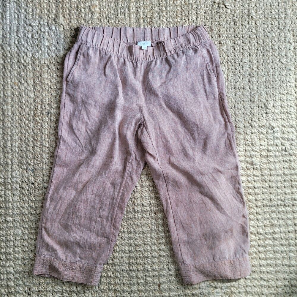 Pure Jill Linen Pants Womens Large Peach Wide Leg Cropped 100% Linen M Petite